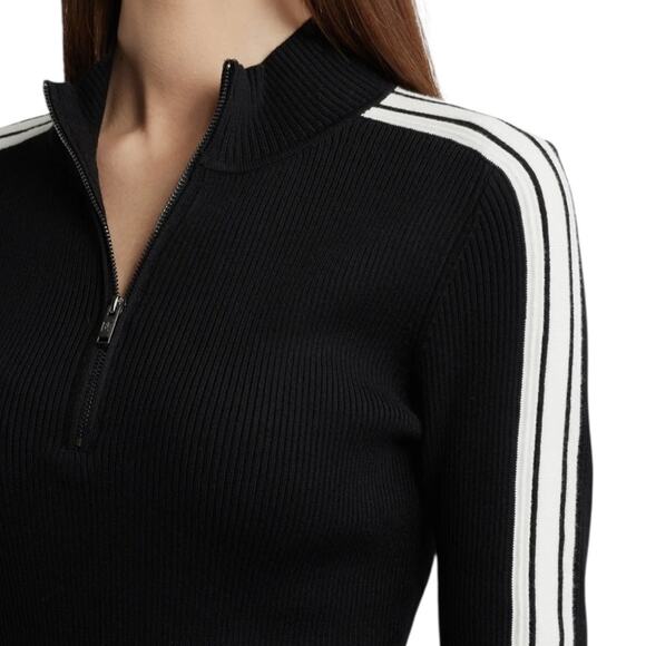 DKNY Ribbed Stripe Quarter Zip Mock Neck Long Sleeve Sweater - Med - Picture 4 of 7